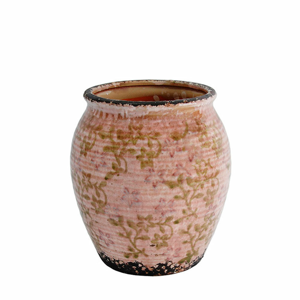 Jarron De Ceramica Color Rosa Y Dorado