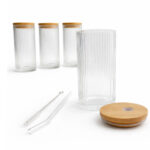 Juego De 4 Vasos De Vidrio 380Ml Con Tapa De Madera Y Popote - Imagen 4