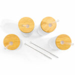 Juego De 4 Vasos De Vidrio 380Ml Con Tapa De Madera Y Popote - Imagen 6