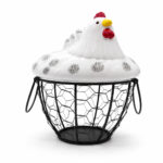 Canasta Para Huevos En Forma De Gallina Blanca De Ceramica Y Metal 16X19 Cm - Imagen 2