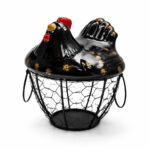 Canasta Para Huevos En Forma De Gallina Negra De Ceramica Y Metal 16X19 Cm - Imagen 3