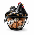 Canasta Para Huevos En Forma De Gallina Negra De Ceramica Y Metal 16X19 Cm