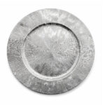 Plato Base Redondo De Plastico Plateado Con Lineas 33X33 Cm