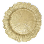 Plato Base Redondo De Plastico Dorado Ondulado 33X33 Cm