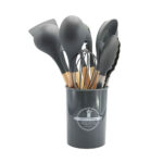 Juego De 12 Accesorios De Cocina Gris De Madera Con Silicon - Imagen 2