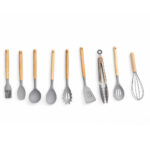 Juego De 12 Accesorios De Cocina Gris De Madera Con Silicon - Imagen 3