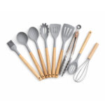 Juego De 12 Accesorios De Cocina Gris De Madera Con Silicon - Imagen 4