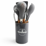 Juego De 12 Accesorios De Cocina Gris De Madera Con Silicon