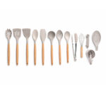 Juego De 12 Accesorios De Cocina Gris Claro De Madera Con Silicon - Imagen 2