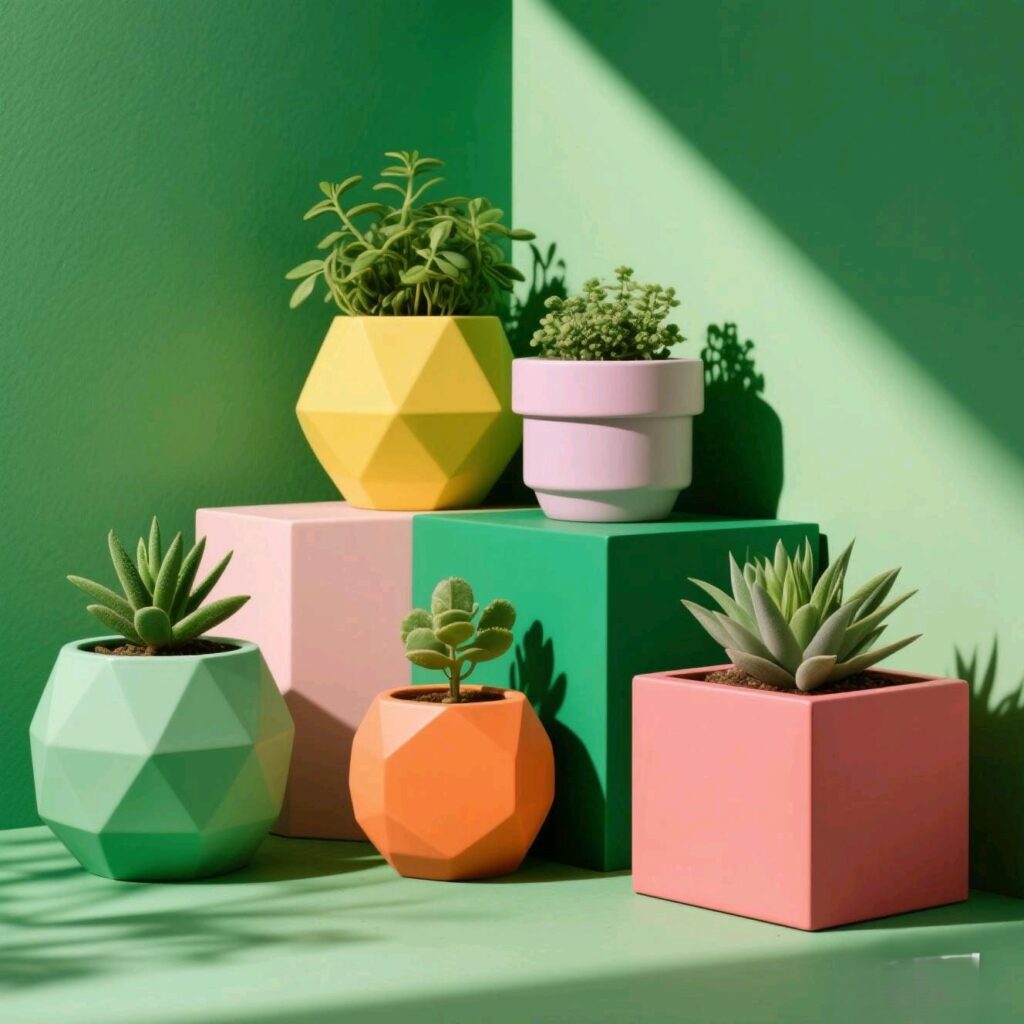 Juega con la forma y colores de la maceta